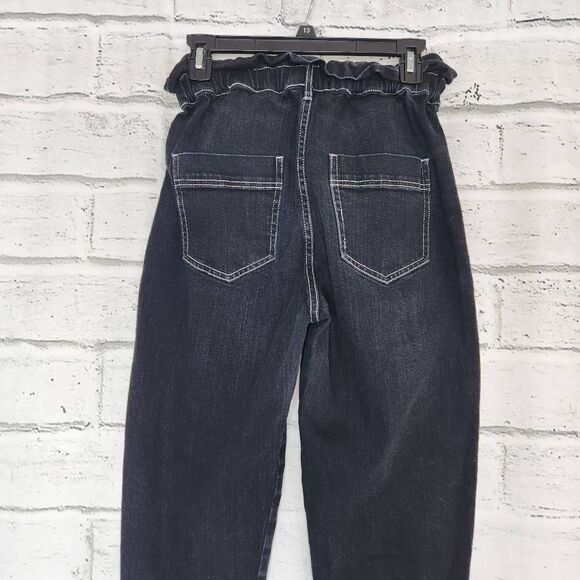 Something Navy Paperbag Waistbag Straight Leg High Rise Denim Jeans Black Size 6 - Picture 8 of 12
